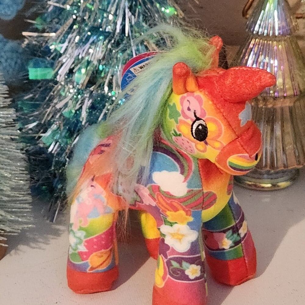 Pop art new with tags small stuffed horse pony colorful art red unicorn